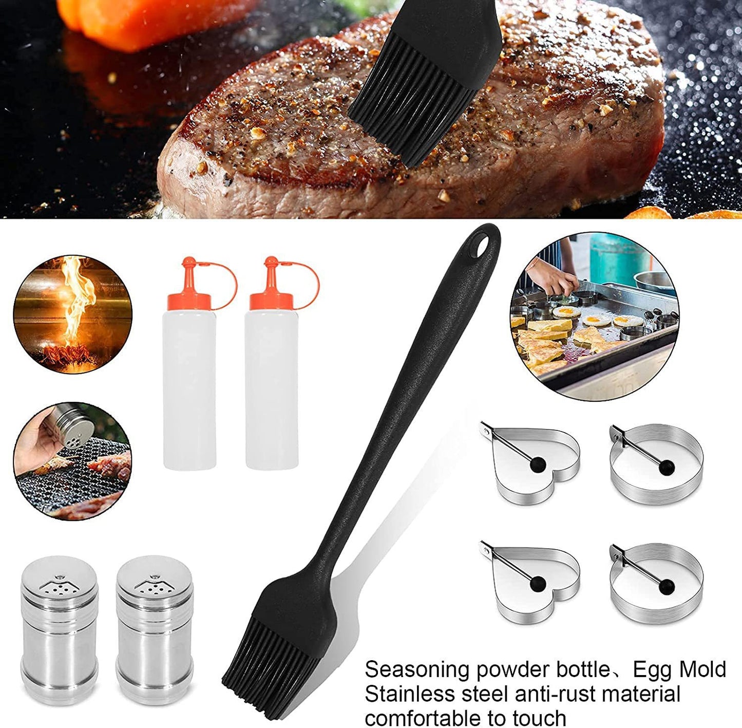 14Pcs Grill Accessories Grilling Gifts for Men, 15 Inches Heavy Duty BBQ Accessories, Stainless Steel Grill Tools, Grill Mats for Backyard, BBQ Set for Men Women