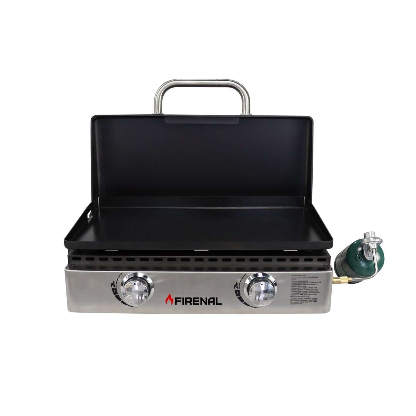 Firenal 28” Non-stick Tabletop Griddle with Stainless Steel Faceplate, Powder Coated Steel, Black,Silver