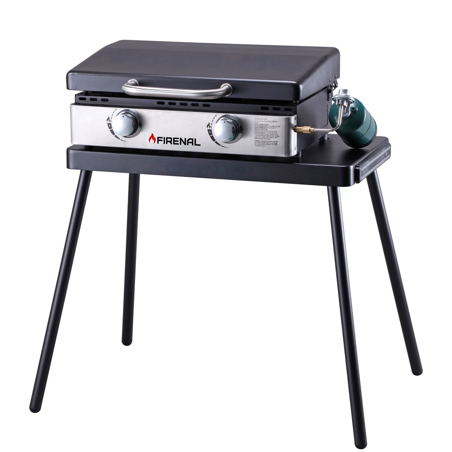 Firenal 28” Non-stick Tabletop Griddle with Stainless Steel Faceplate, Powder Coated Steel, Black,Silver
