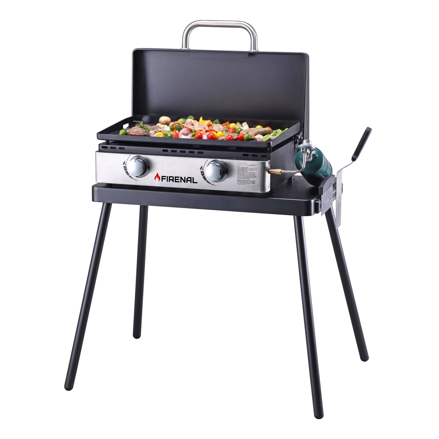 Firenal 28” Non-stick Tabletop Griddle with Stainless Steel Faceplate, Powder Coated Steel, Black,Silver