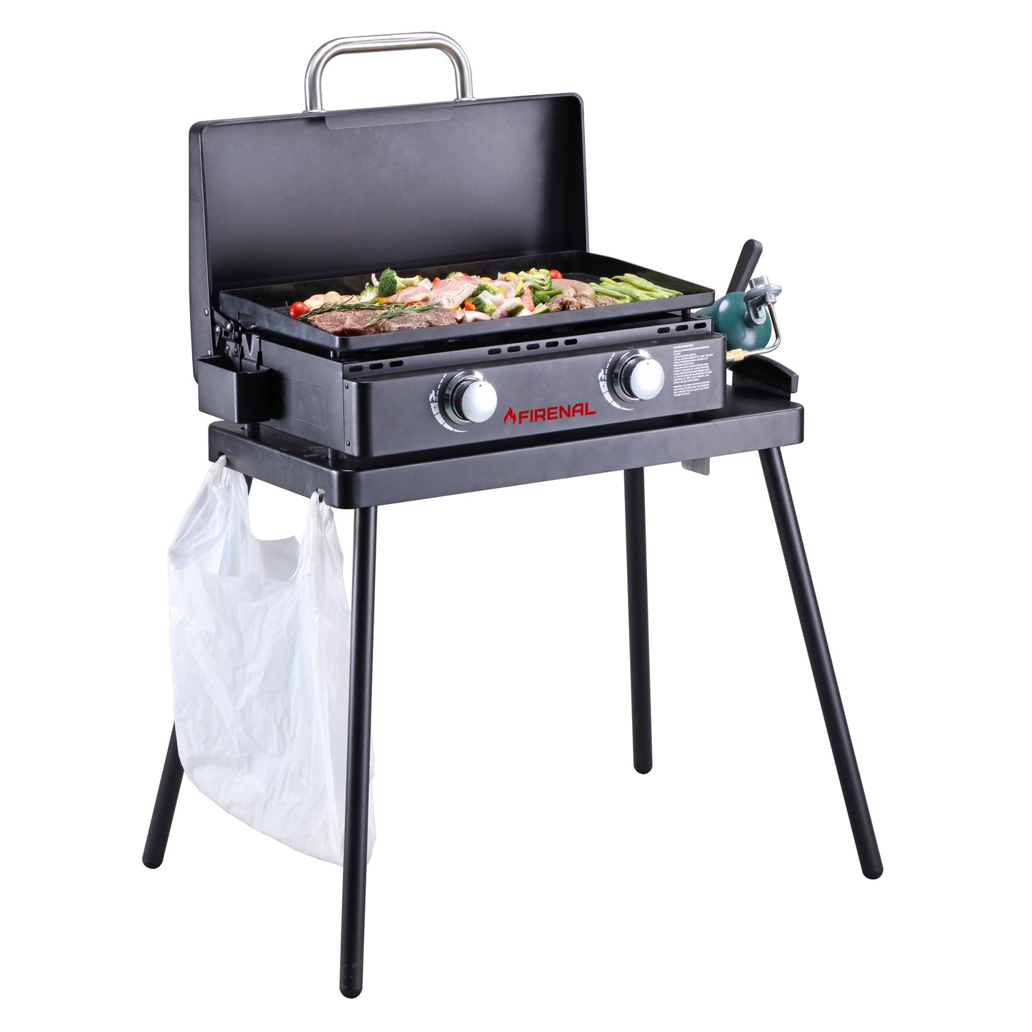 Firenal 28” Non-stick Tabletop Griddle with Stainless Steel Faceplate, Powder Coated Steel, Black,Silver