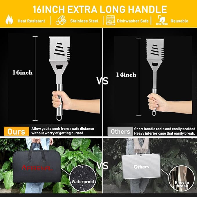 34Pcs Grill Accessories Grilling Gifts for Men, 16 Inches Heavy Duty BBQ Accessories, Stainless Steel Grill Tools with Thermometer, Grill Mats for Backyard, BBQ Set for Men Women