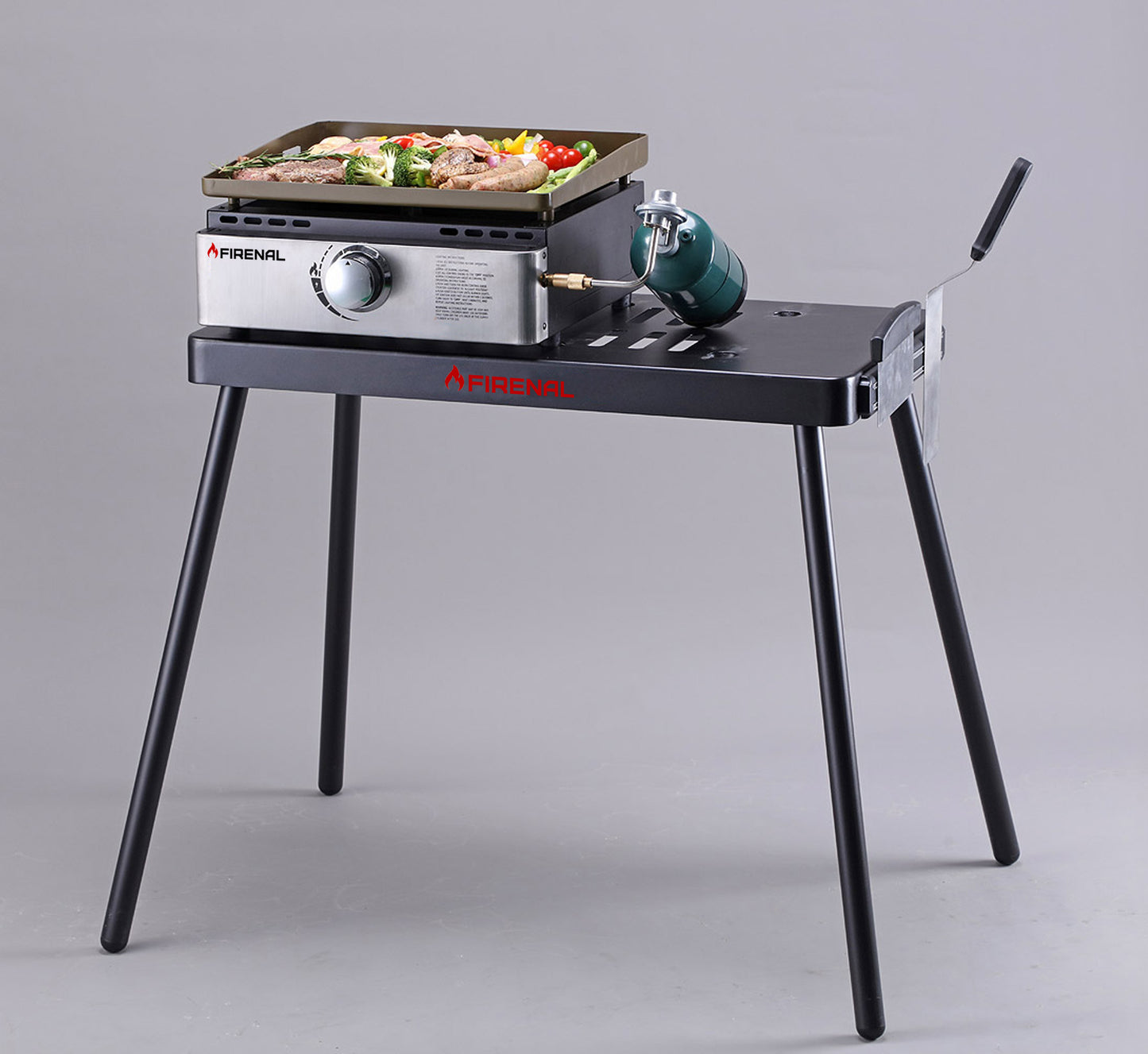 Firenal 19" Non-stick one burner stainless steel front Tabletop Gas Griddle ,Tabletop Griddle with Stainless Steel Faceplate, Powder Coated Steel, Black,Silver